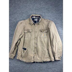 Carhartt Jacket Mens XL Brown Canvas Flannel Lined Workwear Shacket Coat